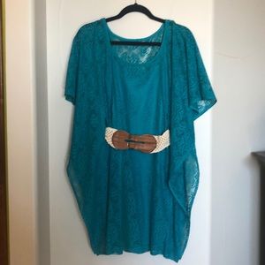 Teal lace dress with belt